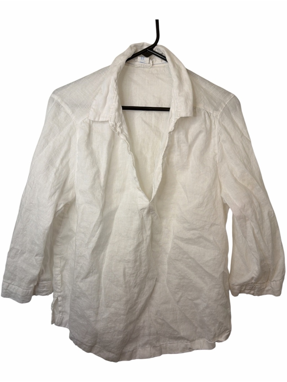Sigrid Olsen White Linen Casual Vneck 3/4 Sleeve Shirt